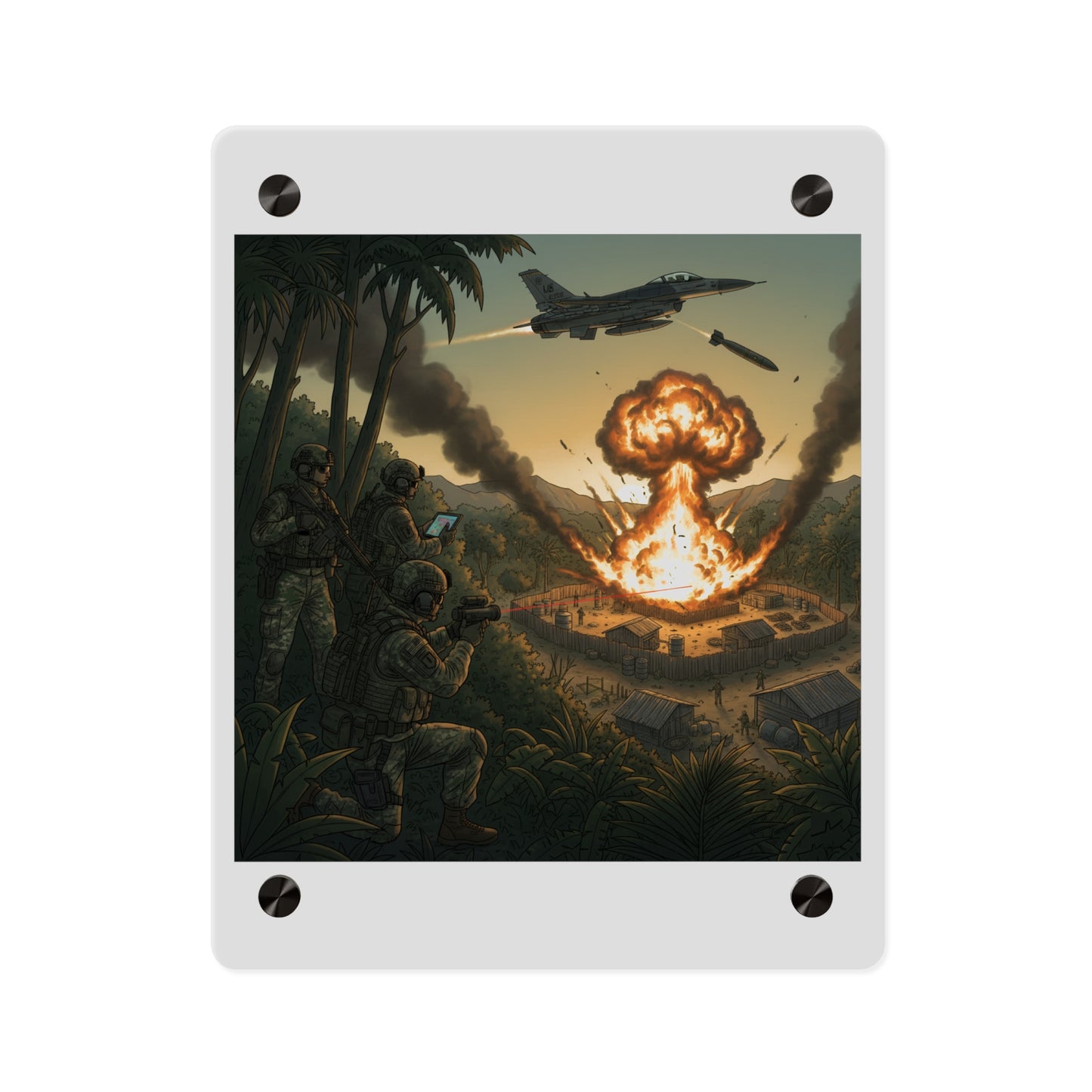 Acrylic Wall Art Panel - Jungle Drug Lab Destruction w Explosions