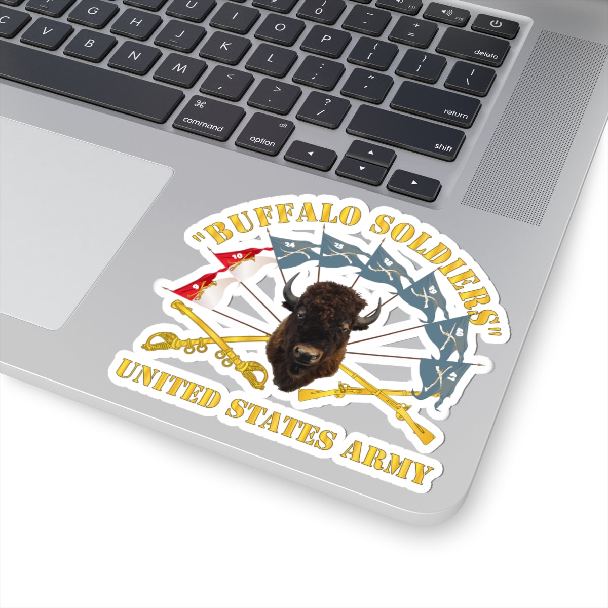 Kiss-Cut Stickers - Buffalo Soldiers - Infantry - Cavalry Guidons w Buffalo Head - US Army X 300