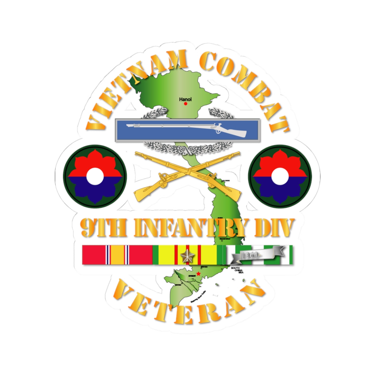 Kiss-Cut Stickers - Vietnam Combat Infantry Veteran w 9th Inf Div SSI V1