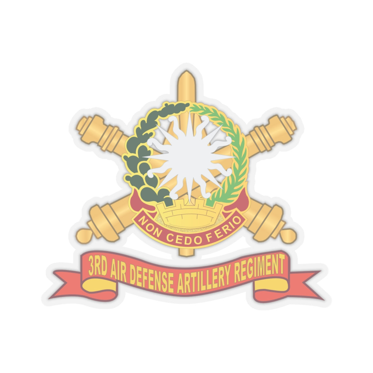 Kiss-Cut Stickers - 3rd Air Defense Artillery Regiment - DUI w Br - Ribbon X 300
