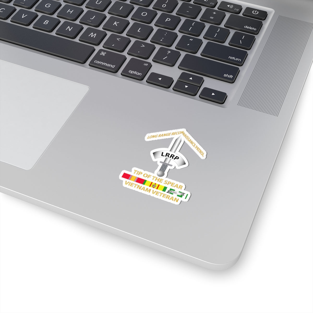Kiss-Cut Stickers - Badge - Long Range Reconnaissance Patrol - Tip of the Spear - Vietnam Veteran with Service Ribbons
