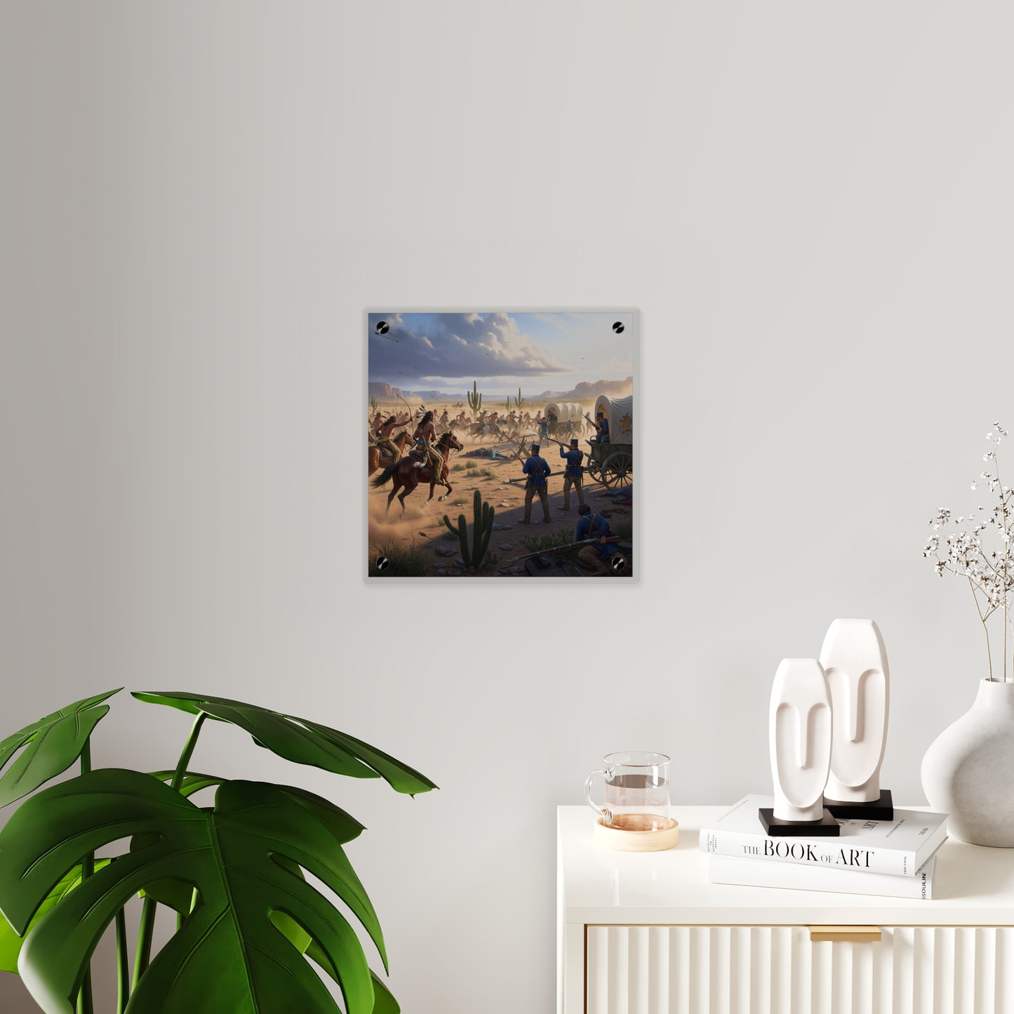Acrylic Wall Art Panel - Apache Indians attacking a US Army defending a wagon train