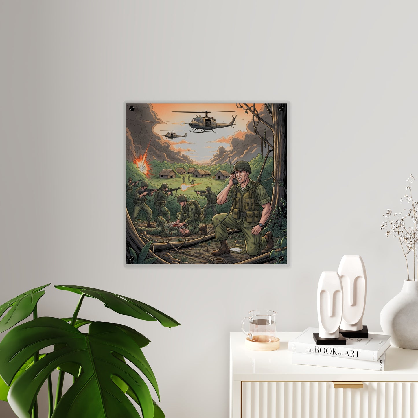 Acrylic Wall Art Panel - Vietnam Patrol Fire Fight Requesting Medevac