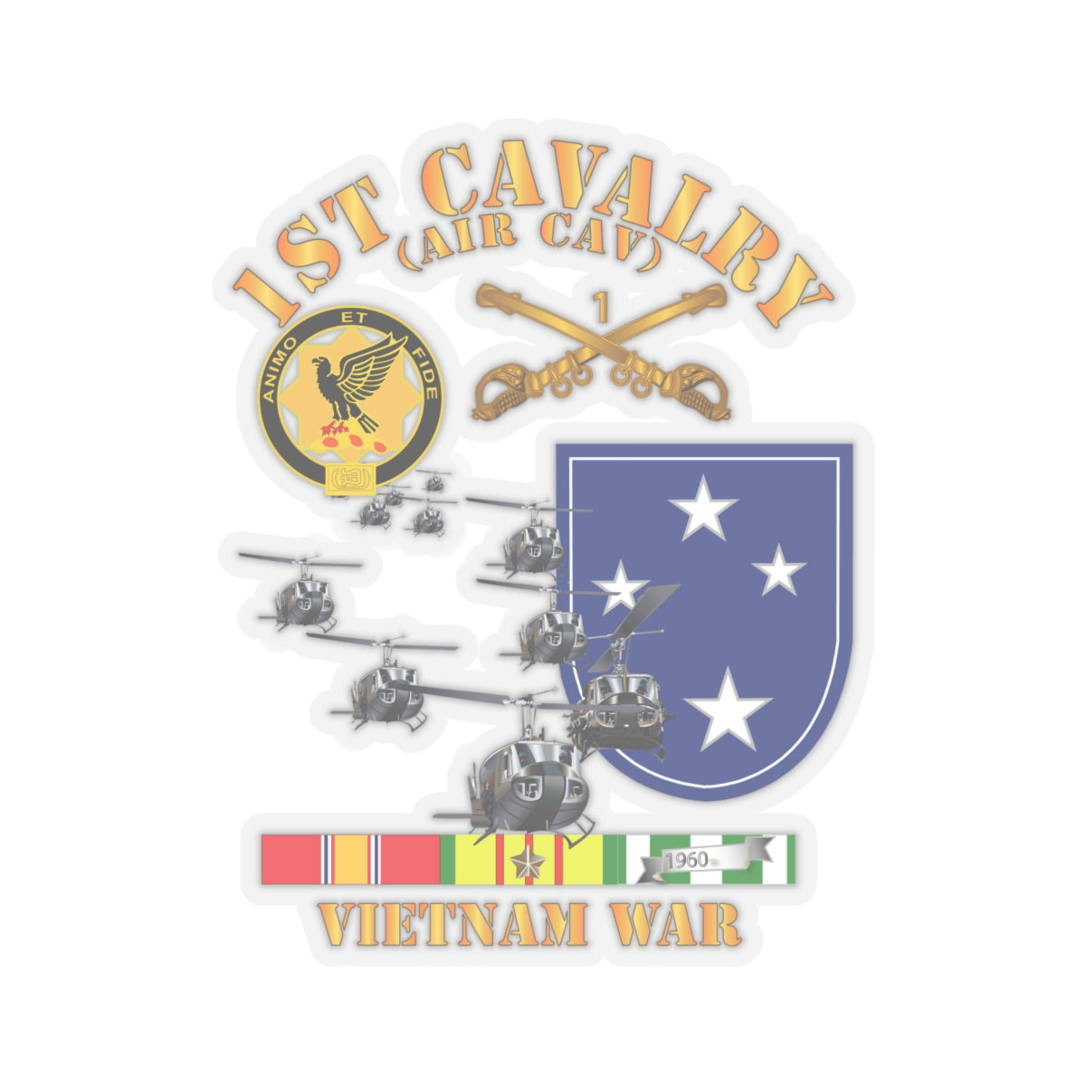 Kiss-Cut Stickers - 1st Cavalry (Air Cav) - 23rd Infantry Division w SVC