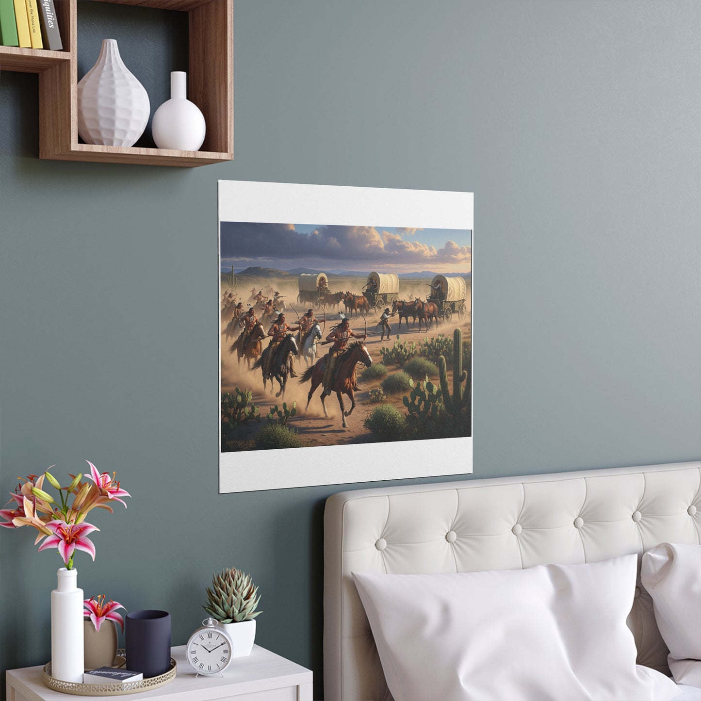 Indoor and Outdoor Silk Posters - Apache Indians attacking a wagon train