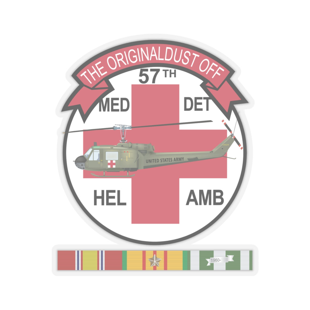 Kiss-Cut Stickers - 57th Medical Co - Original Dustoff - Vietnam w Pilot Wings w VN SVC X 300