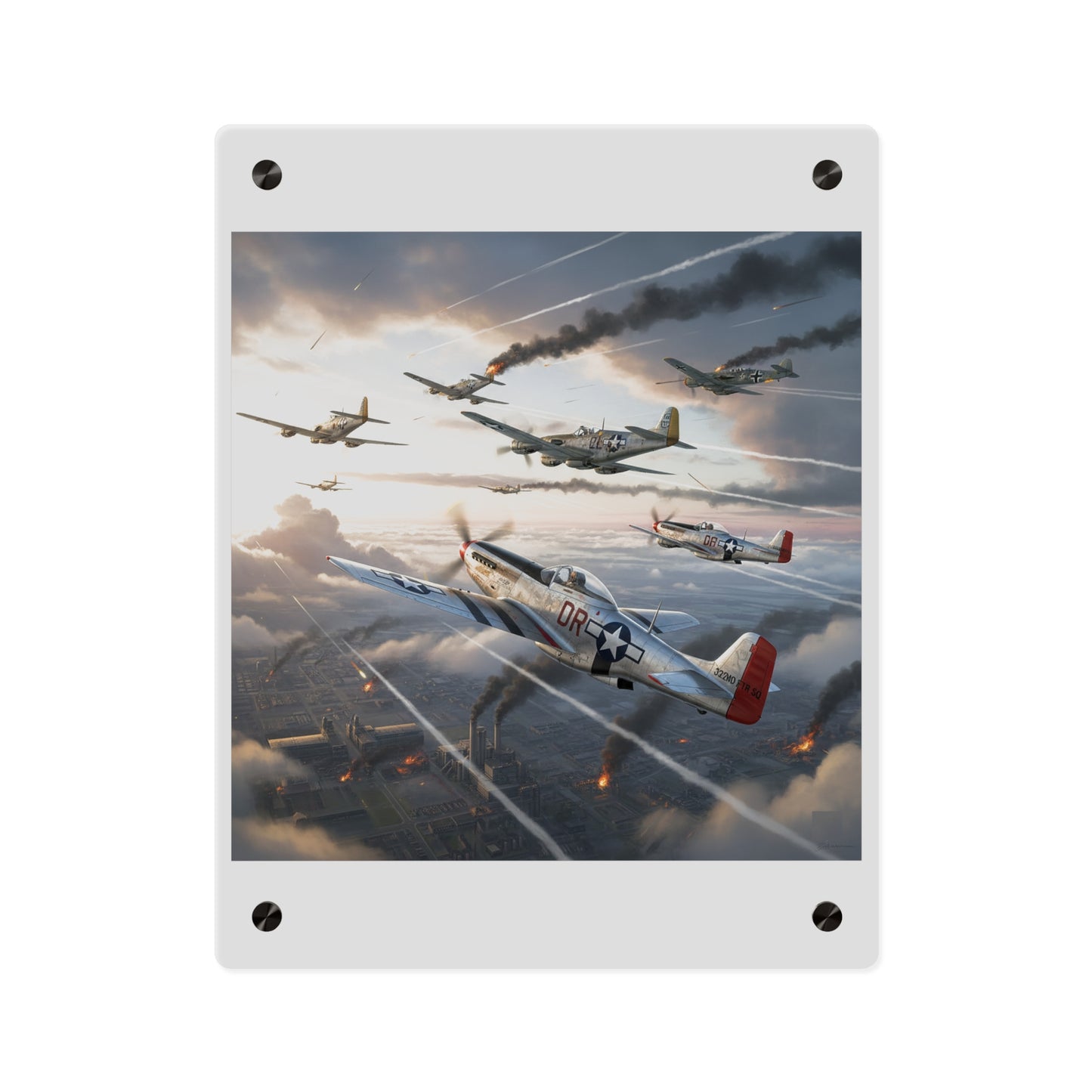 Acrylic Wall Art Panel - Red Tails in Action