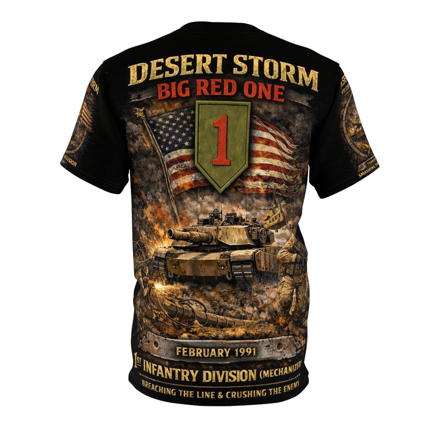 1st Infantry Division Desert Storm All-Over Print Tee — Breaching Iraqi Defensive Lines