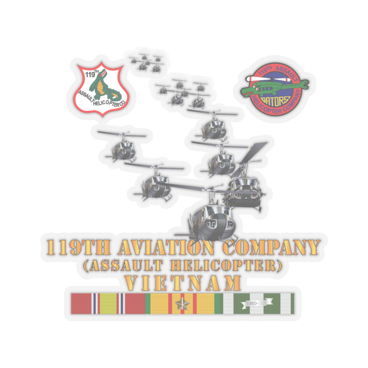 Kiss-Cut Stickers - 119th Aviation Company (Assault Helicopter) w SSI w VN SVC X 300