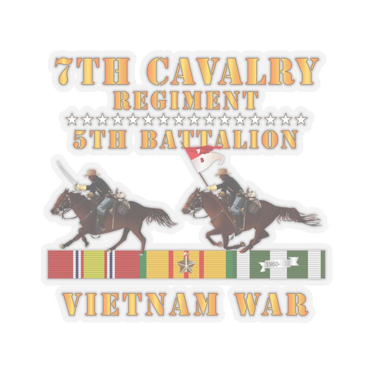 Kiss-Cut Stickers - 5th Battalion, 7th Cavalry Regiment - Vietnam War wt 2 Cav Riders and VN SVC X300
