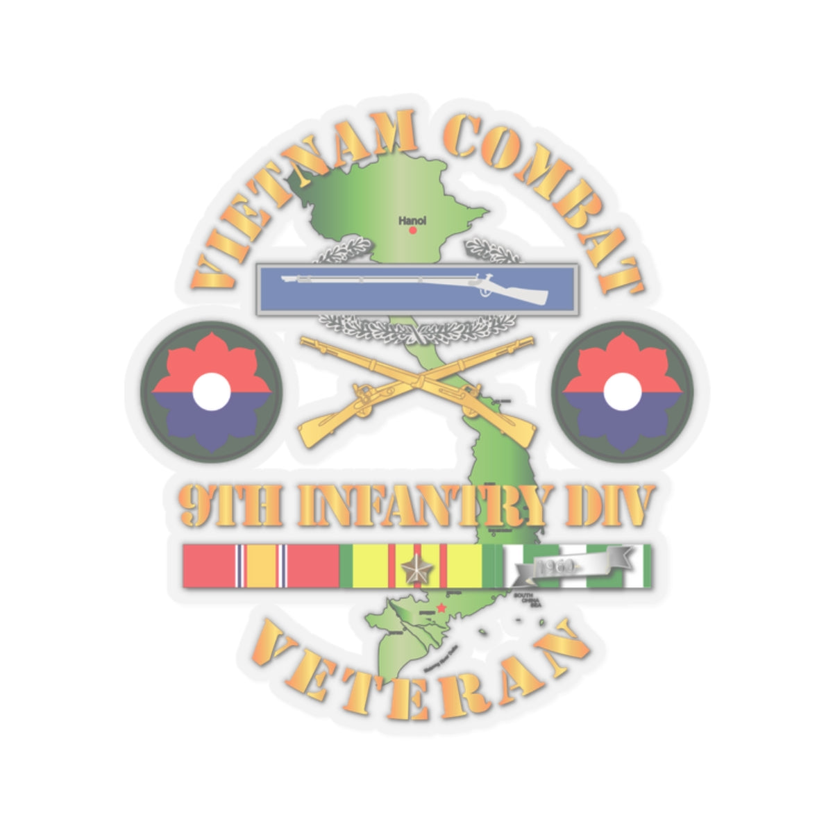 Kiss-Cut Stickers - Vietnam Combat Infantry Veteran w 9th Inf Div SSI V1