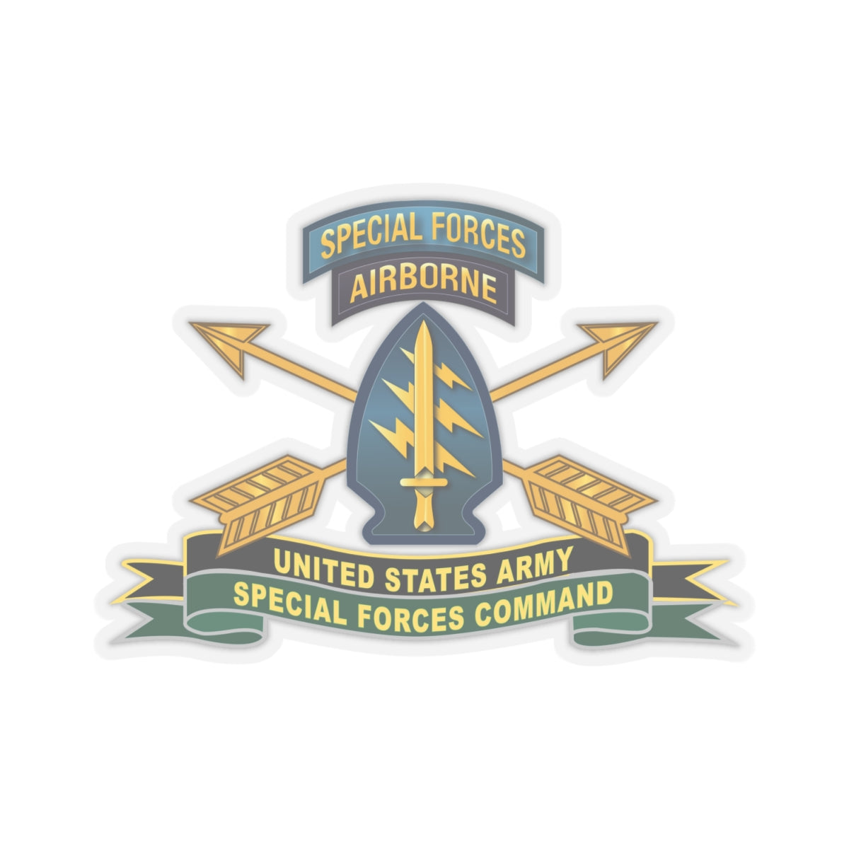 Kiss-Cut Stickers - US Army Special Forces Command - SSI w Br - Ribbon X 300