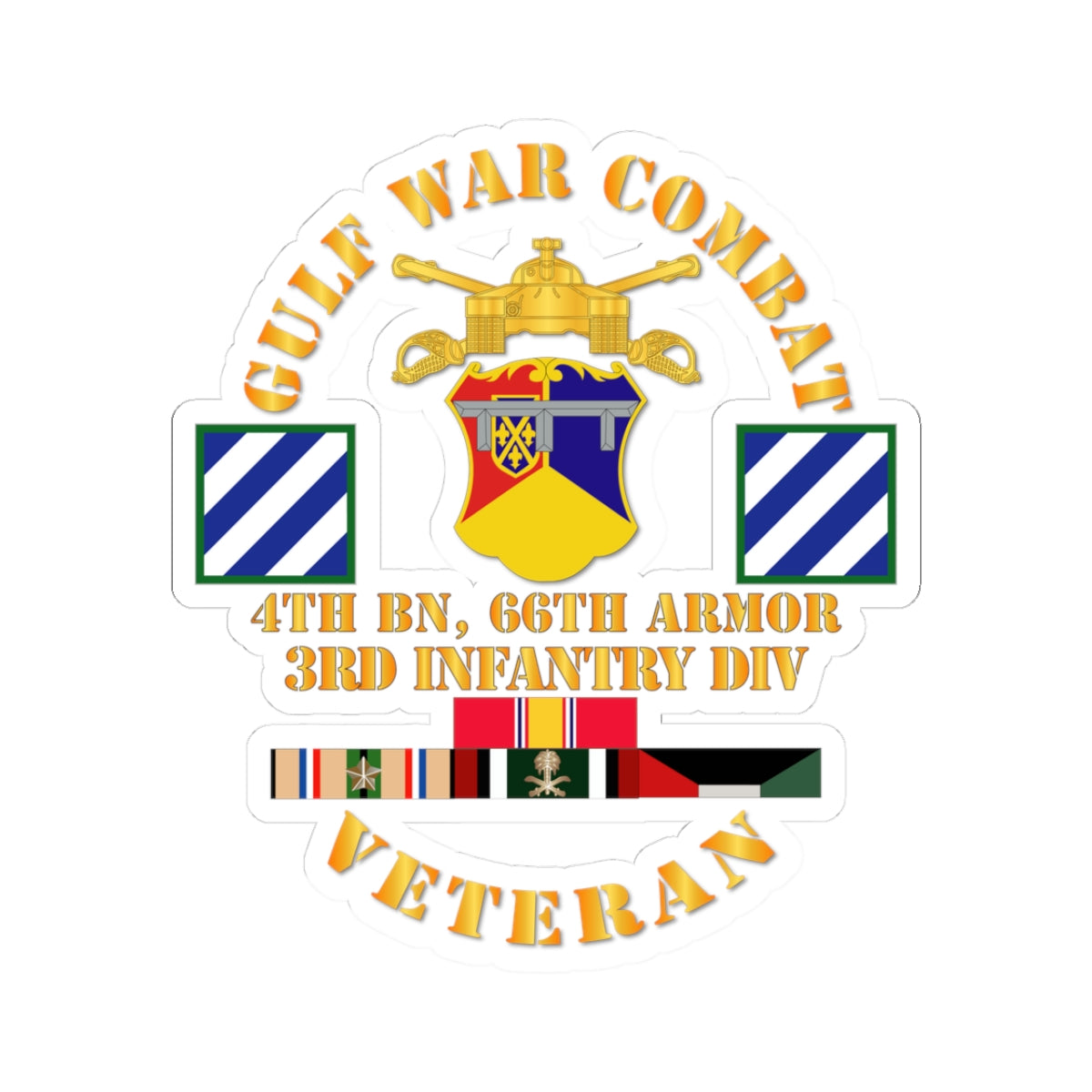 Kiss-Cut Stickers - Gulf War Combat Armor Vet w 4th Bn 66th Armor - 3rd ID wo Map