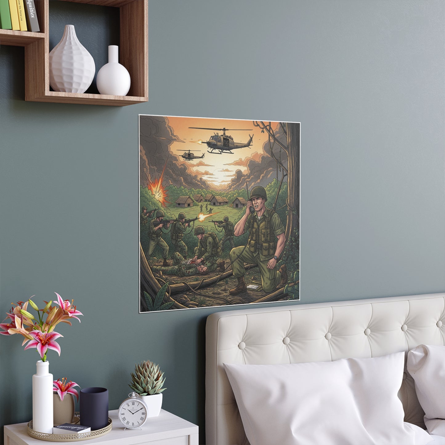 Indoor and Outdoor Silk Posters - Vietnam Patrol Fire Fight Requesting Medevac