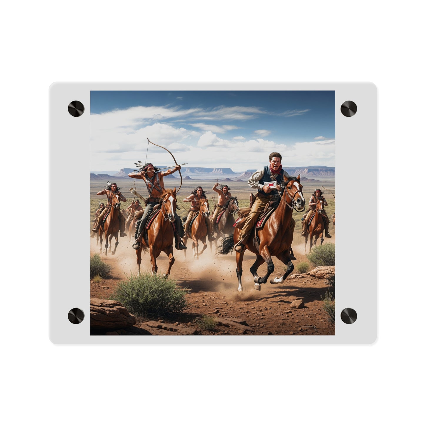 Acrylic Wall Art Panel - Apache Indians attacking a Pony Express Rider