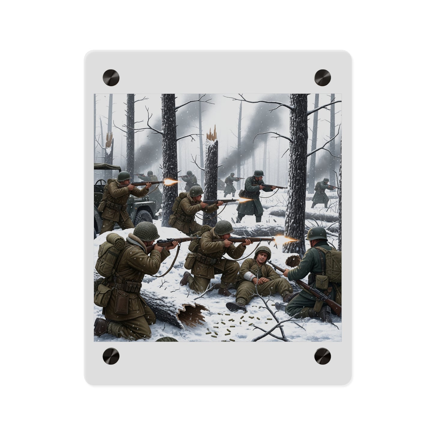 Acrylic Wall Art Panel - 101st Airborne Division fighting the German Army at the Battle of Bastogne