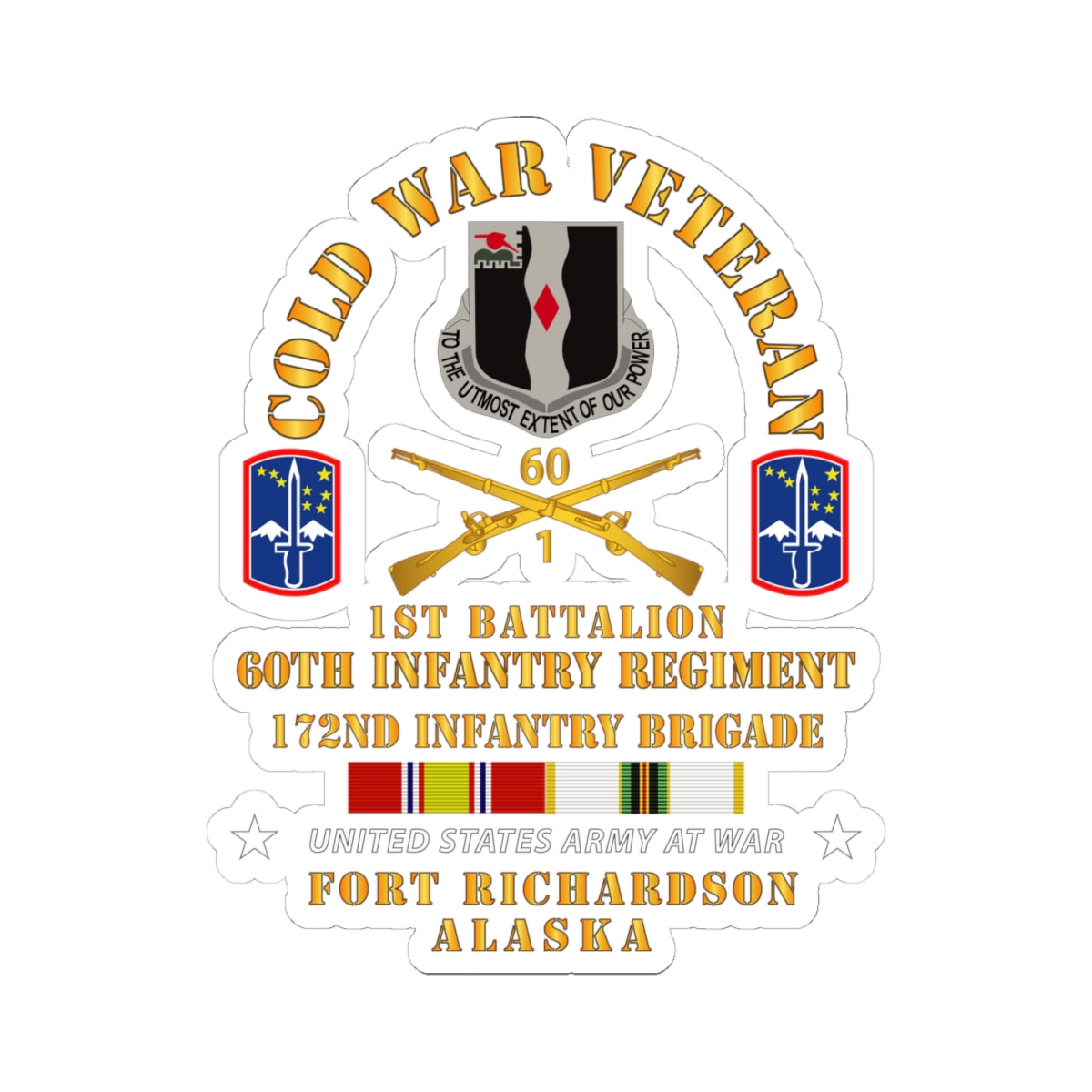 Kiss-Cut Stickers - Cold War Vet - 1st Bn, 60th Inf - 172nd In Bde - Ft Richardson AK w COLD SVC X 300