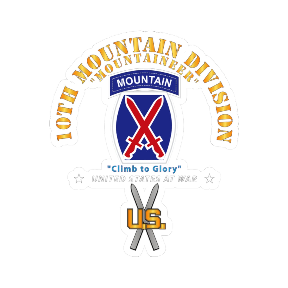 Kiss-Cut Stickers - 10th Mountain Division w SKI Branch
