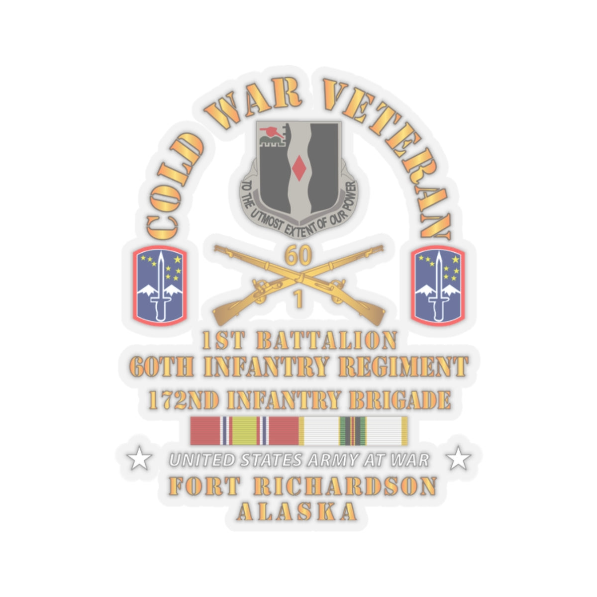 Kiss-Cut Stickers - Cold War Vet - 1st Bn, 60th Inf - 172nd In Bde - Ft Richardson AK w COLD SVC X 300