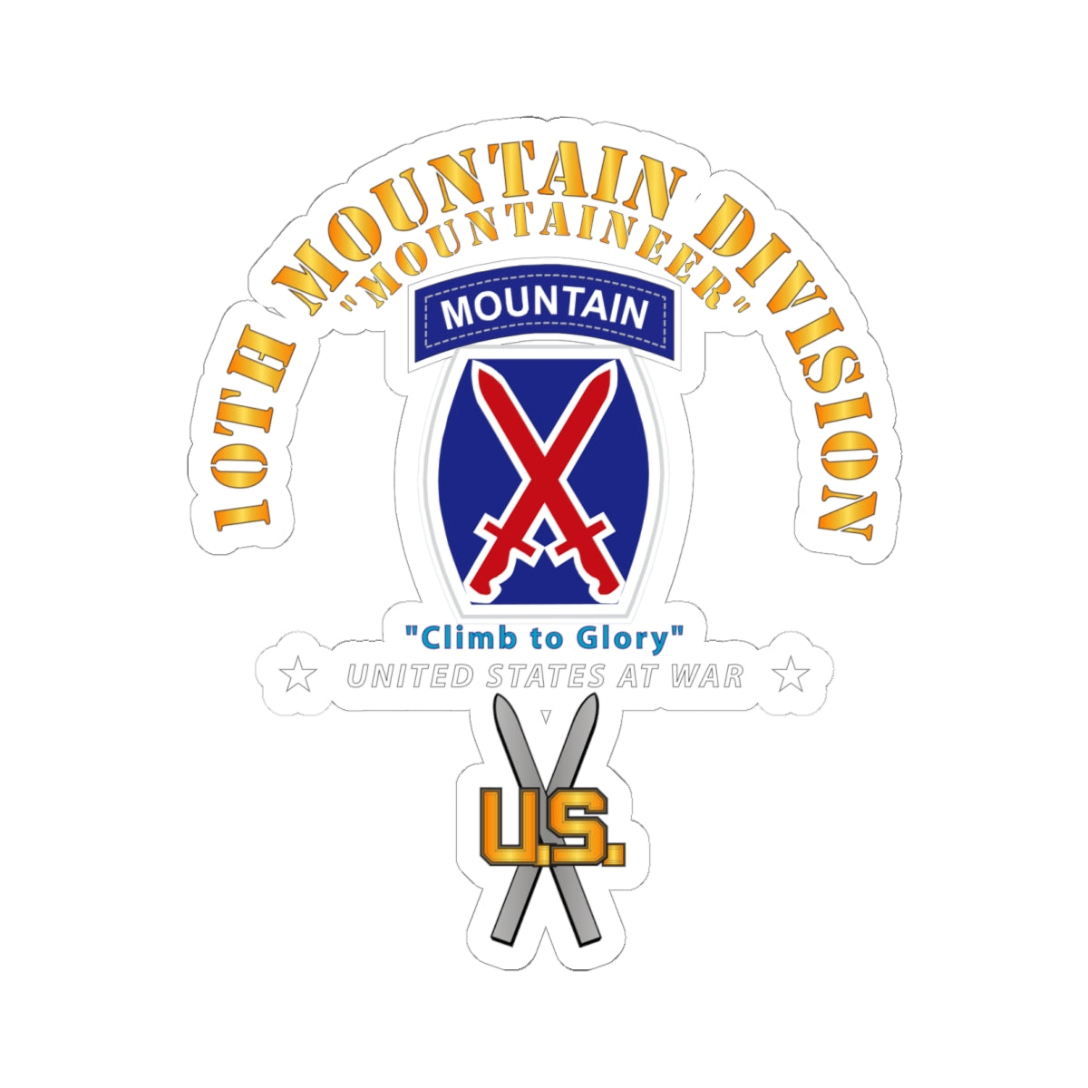Kiss-Cut Stickers - 10th Mountain Division w SKI Branch