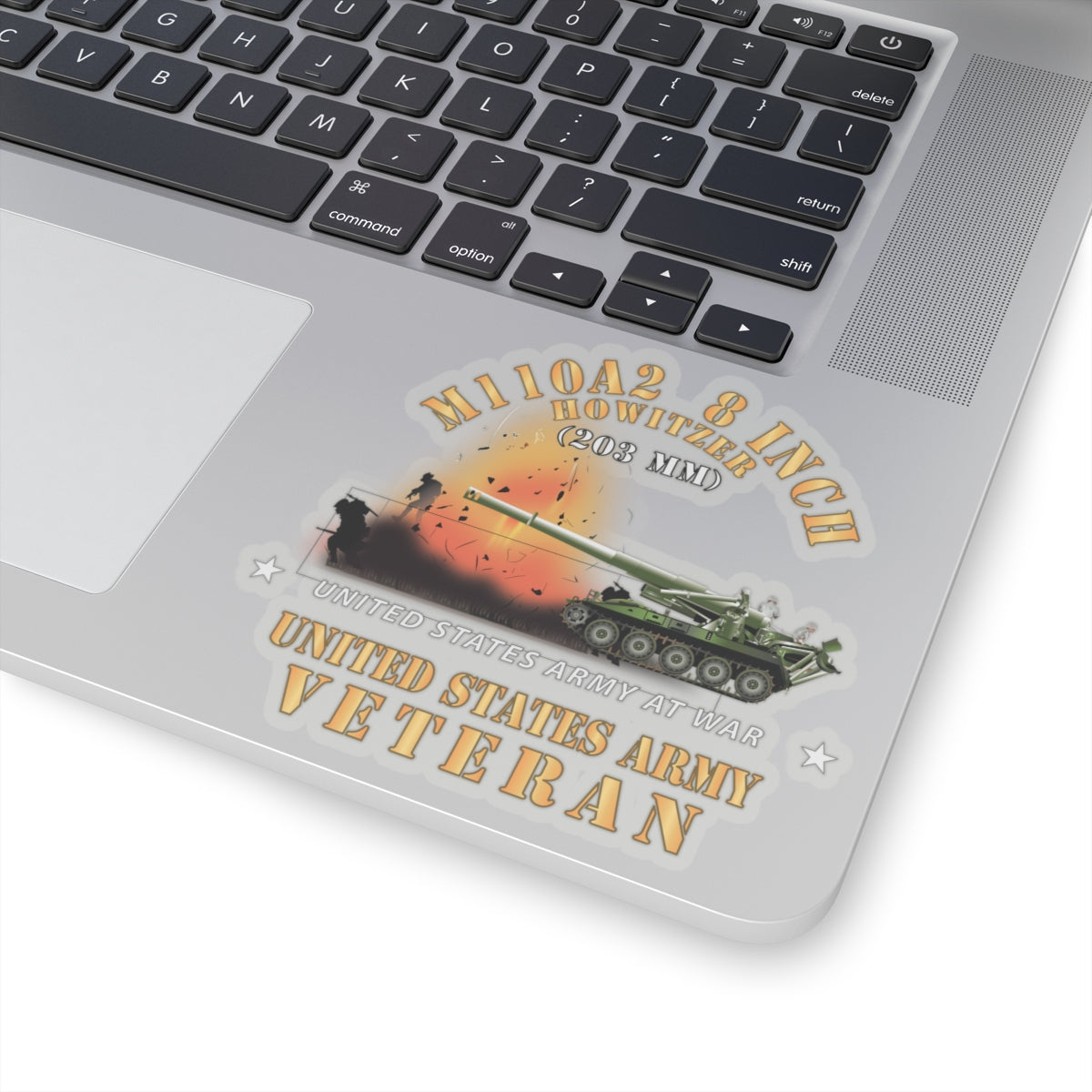 Kiss-Cut Stickers - M110A2 - 8 Inch 203mm Howitzer - US Army Veteran w Fire At War X 300