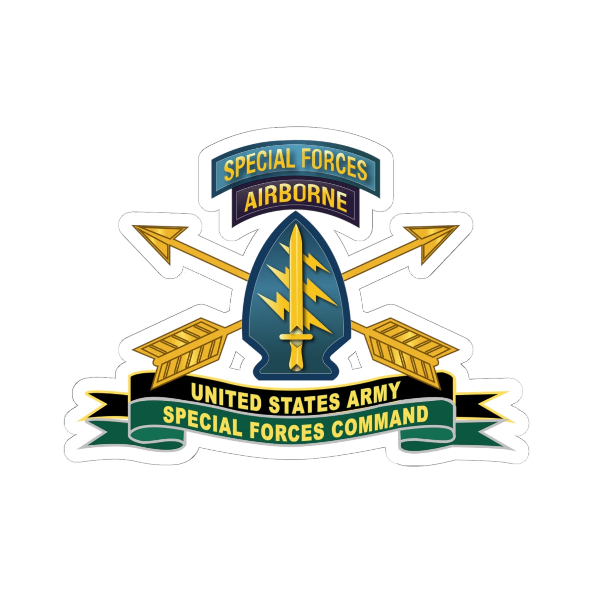 Kiss-Cut Stickers - US Army Special Forces Command - SSI w Br - Ribbon X 300