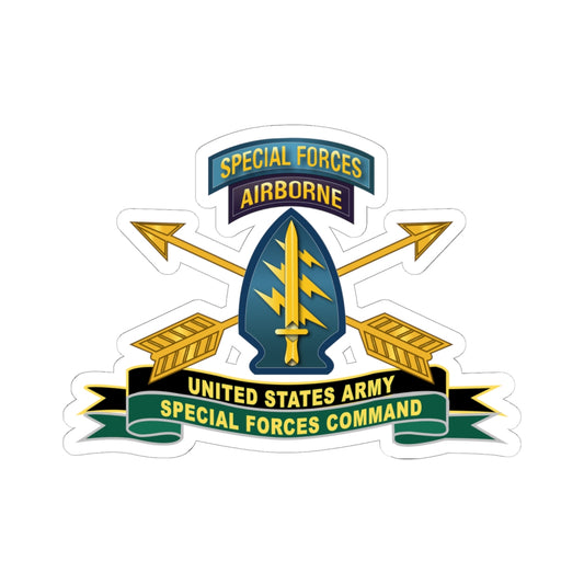 Kiss-Cut Stickers - US Army Special Forces Command - SSI w Br - Ribbon X 300