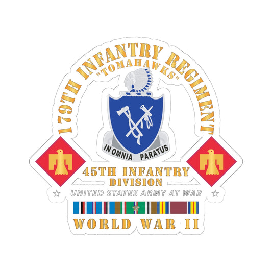 Kiss-Cut Stickers - 179th Infantry Regiment - Tomahawks - DUI - 45th ID - WWII w EUR SVC X 300