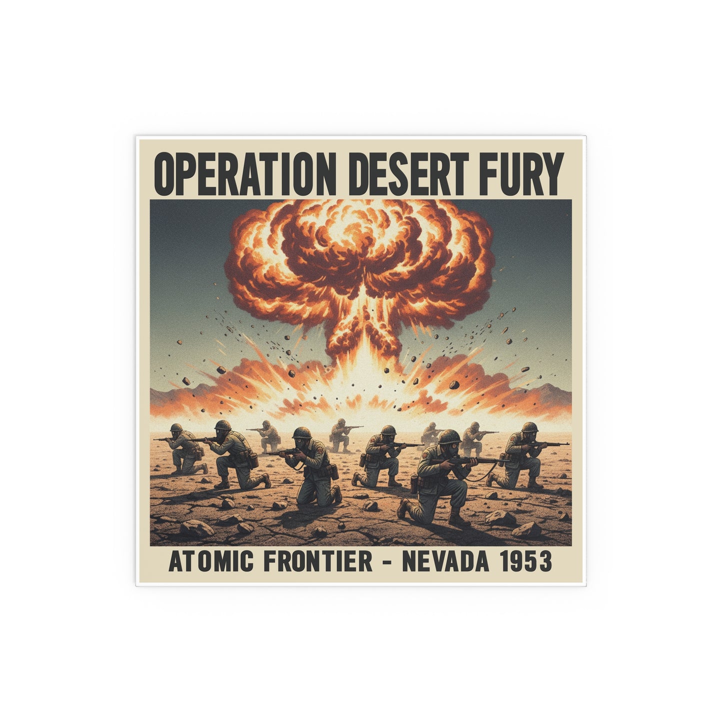 Indoor and Outdoor Silk Posters - Atomic Testing in Nevada Desert Operation Fury
