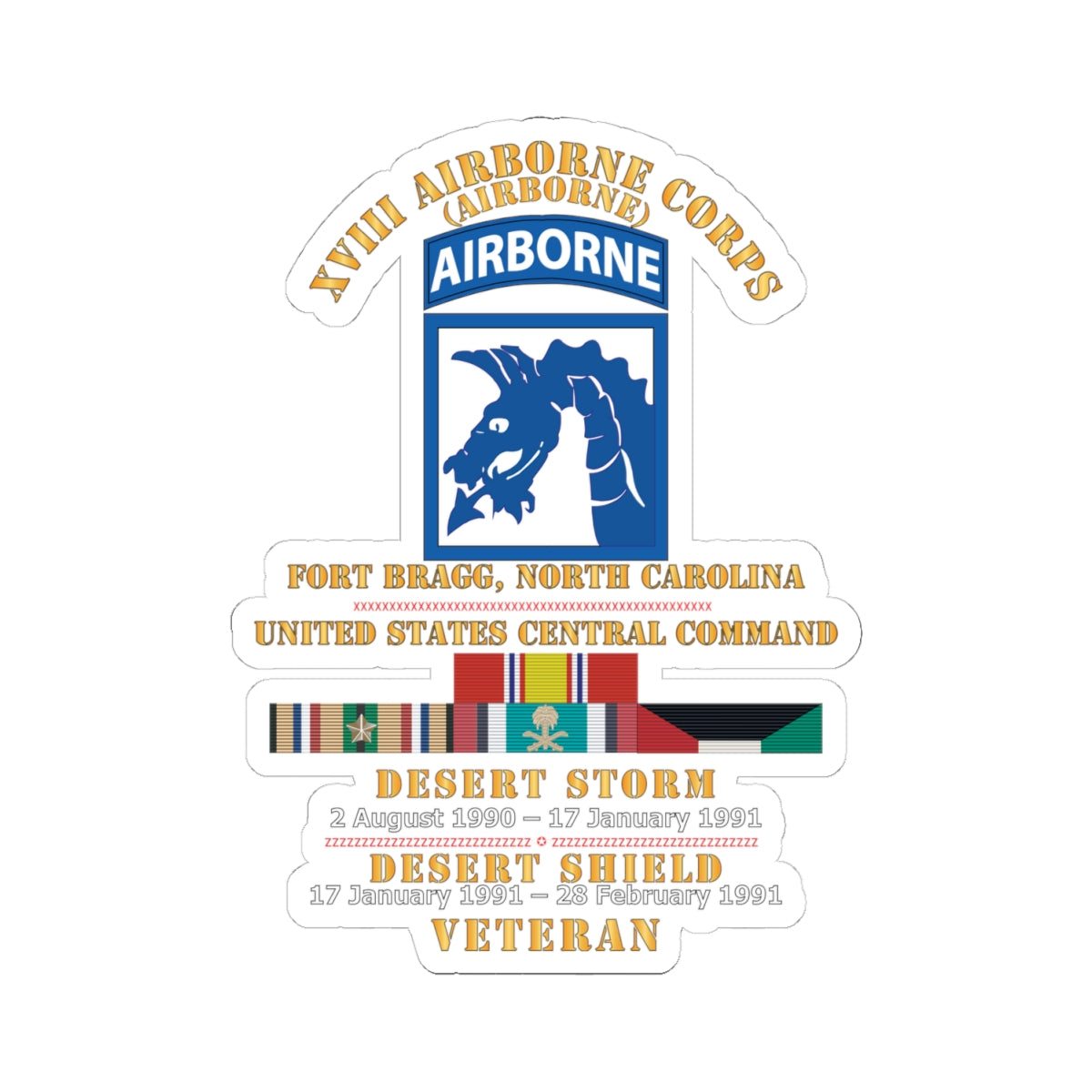 Kiss-Cut Stickers - XVIII Airborne Corps - US CENTCOM - Desert Storm, Desert Shield Veteran X 300