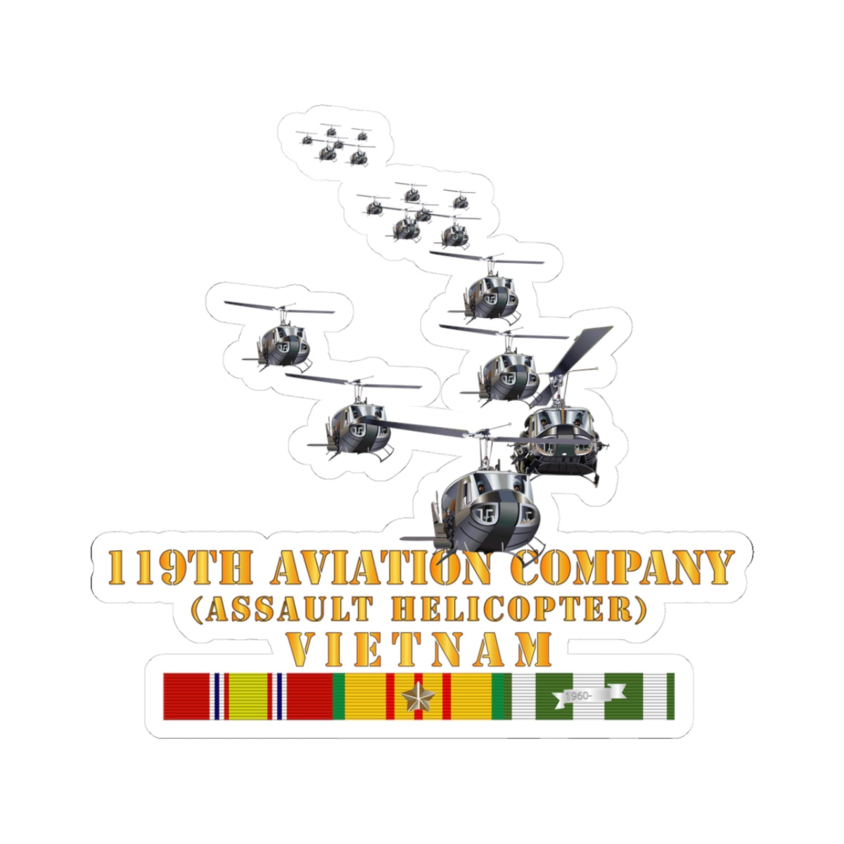 Kiss-Cut Stickers - 119th Aviation Company (Assault Helicopter) w VN SVC X 300