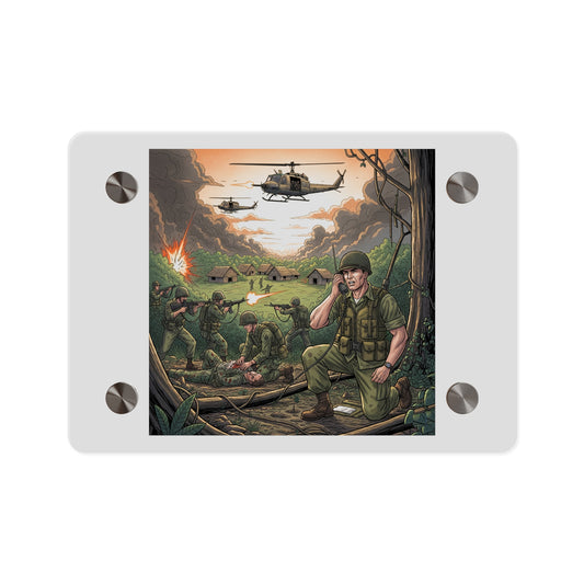 Acrylic Wall Art Panel - Vietnam Patrol Fire Fight Requesting Medevac
