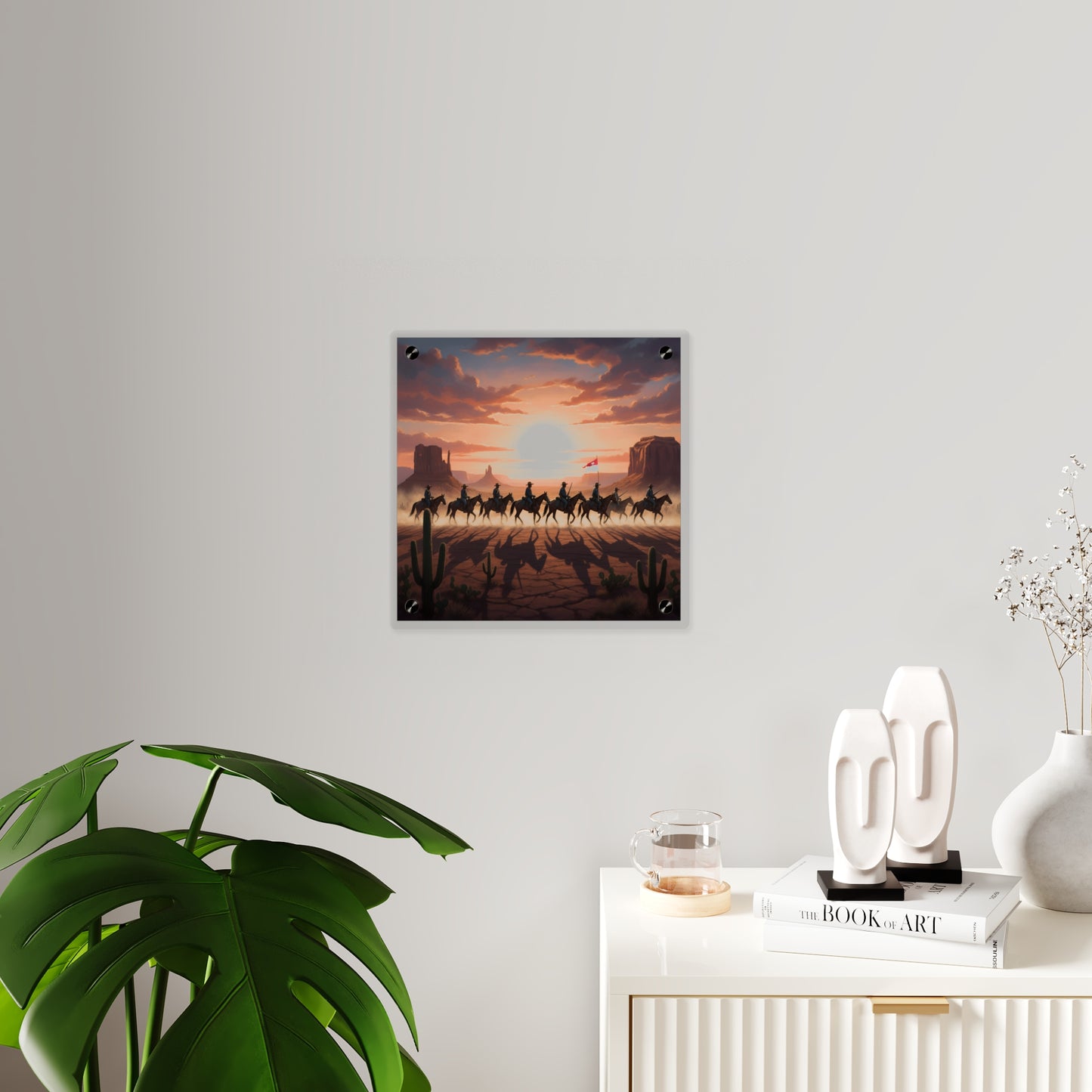 Acrylic Wall Art Panel - 10th Cavalry on Patrol in the sunset w 10th Cav Guidon