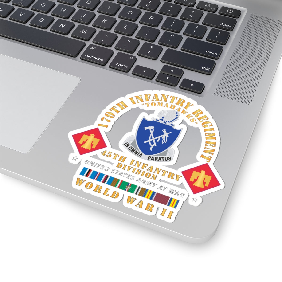 Kiss-Cut Stickers - 179th Infantry Regiment - Tomahawks - DUI - 45th ID - WWII w EUR SVC X 300