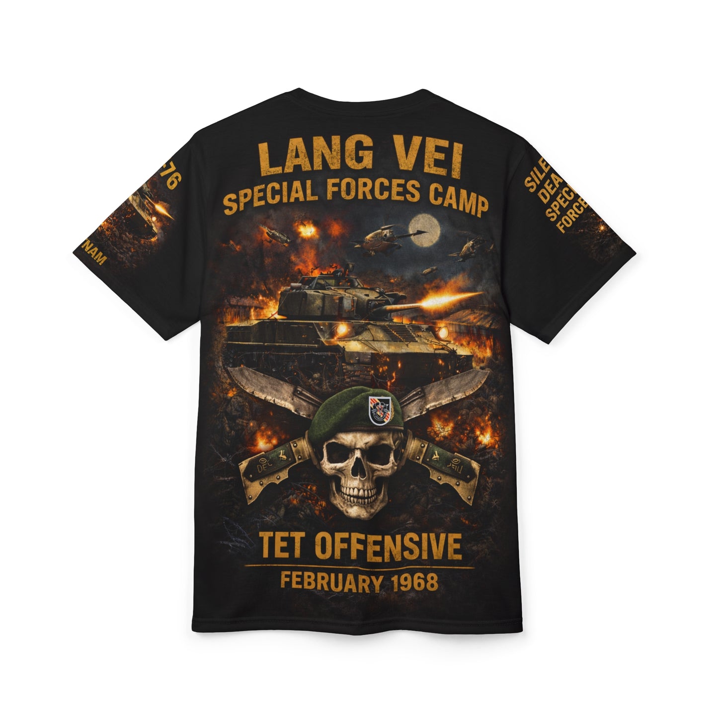 Lang Vei 1968 Special Forces Camp All‑Over Print Tee — "Steel in the Wire"