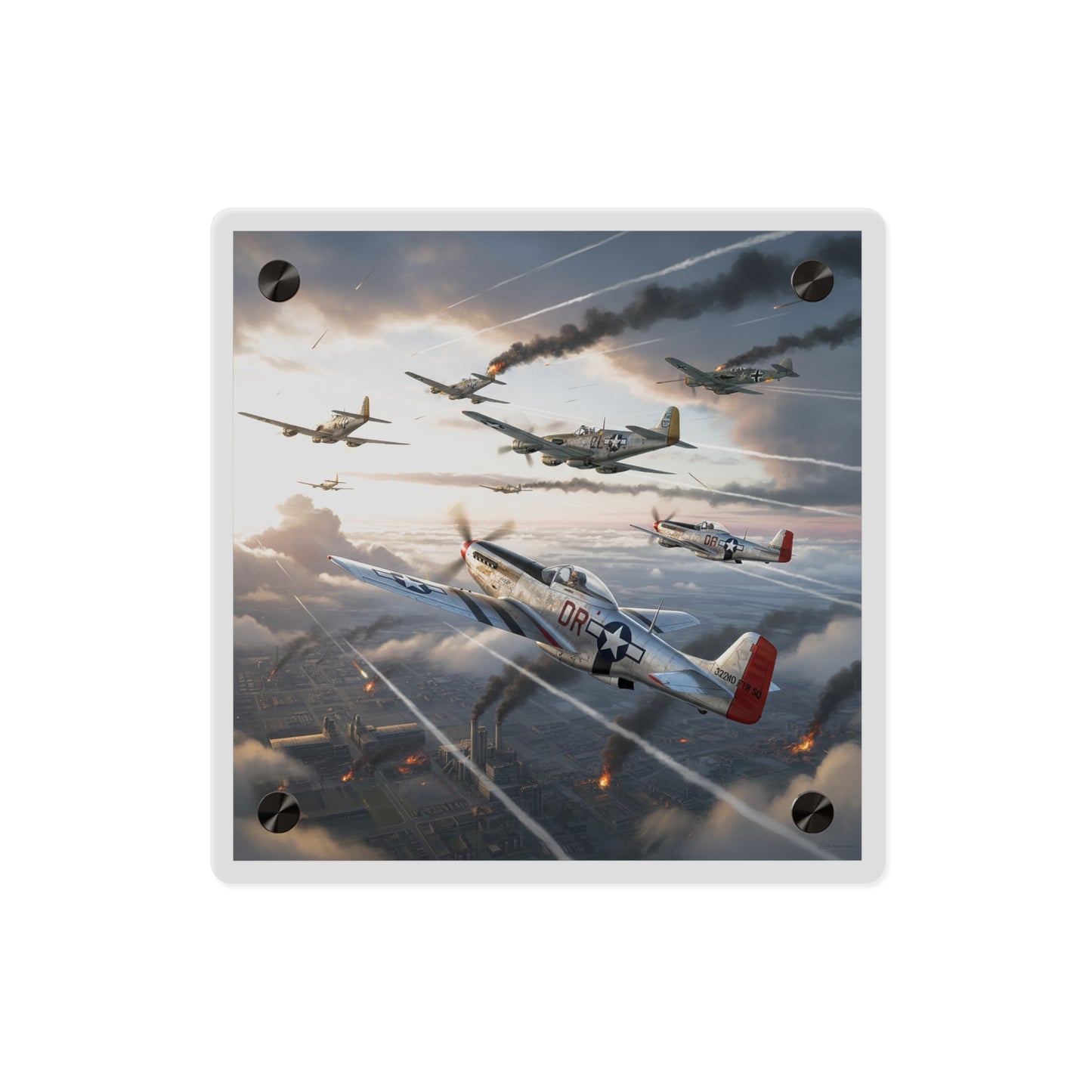 Acrylic Wall Art Panel - Red Tails in Action