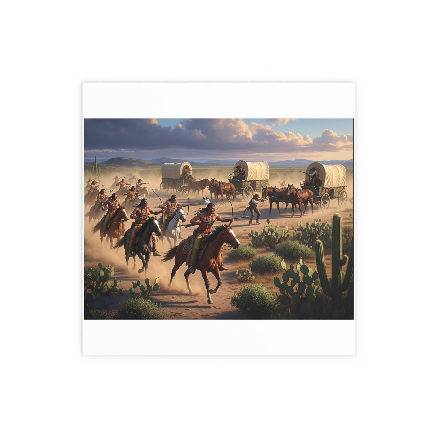 Indoor and Outdoor Silk Posters - Apache Indians attacking a wagon train