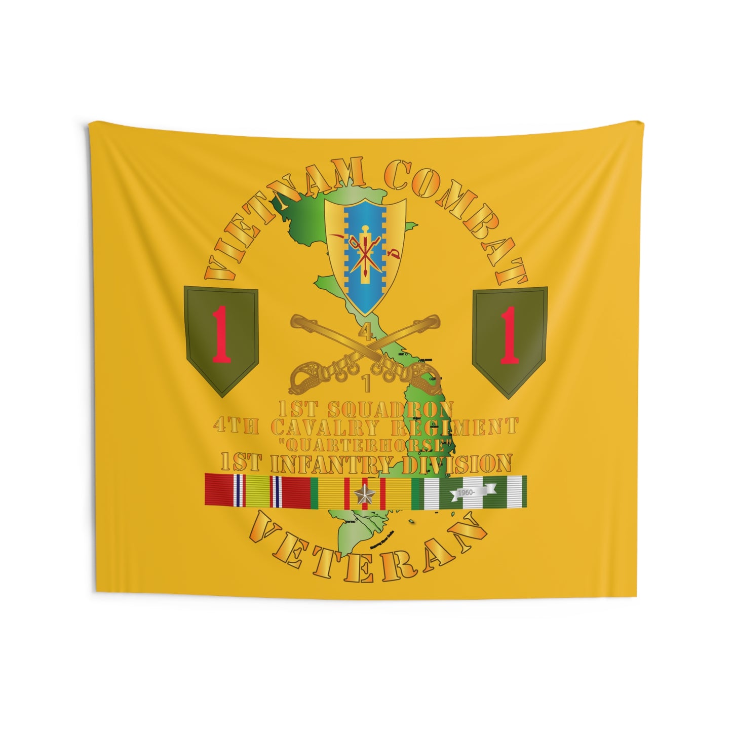 Indoor Wall Tapestry - Army - Vietnam Combat Infantry Vet - 1st Squadron 4th Cav - 1st Inf Div SSI