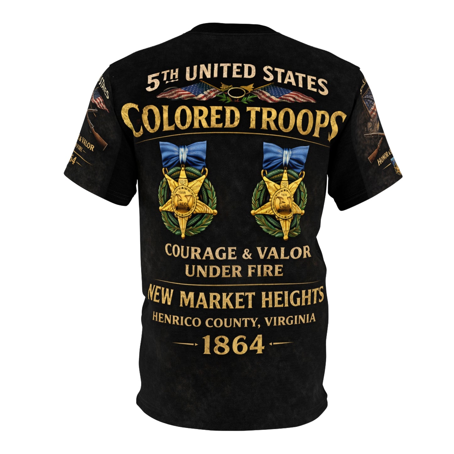 5th U.S. Colored Troops All‑Over Print Tee — Courage Under Fire (Battle of New Market Heights)