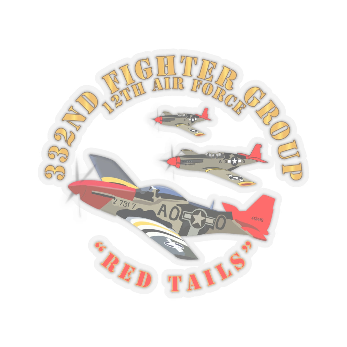 Kiss-Cut Stickers - AAC - 332nd Fighter Group - 12th AF - Red Tail