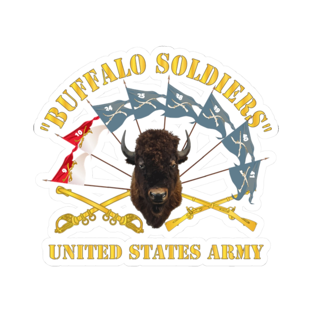 Kiss-Cut Stickers - Buffalo Soldiers - Infantry - Cavalry Guidons w Buffalo Head - US Army X 300