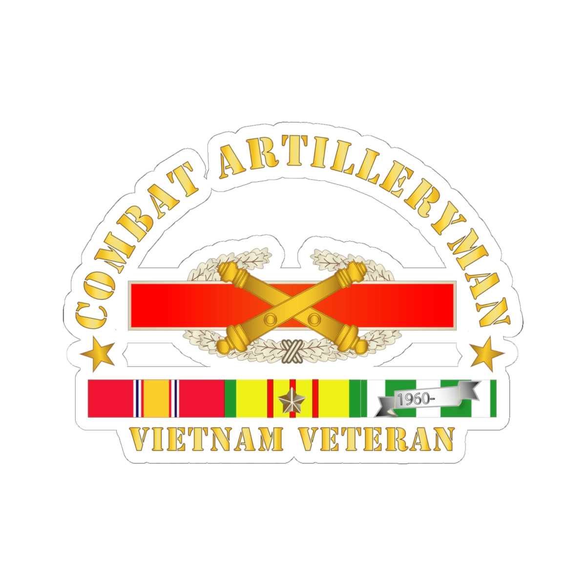 Kiss-Cut Stickers - Combat Artilleryman Badge - Vietnam Vet w VN SVC