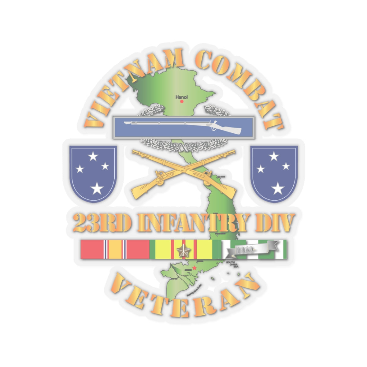 Kiss-Cut Stickers - Vietnam Combat Infantry Veteran w 23rd Inf Div SSI V1