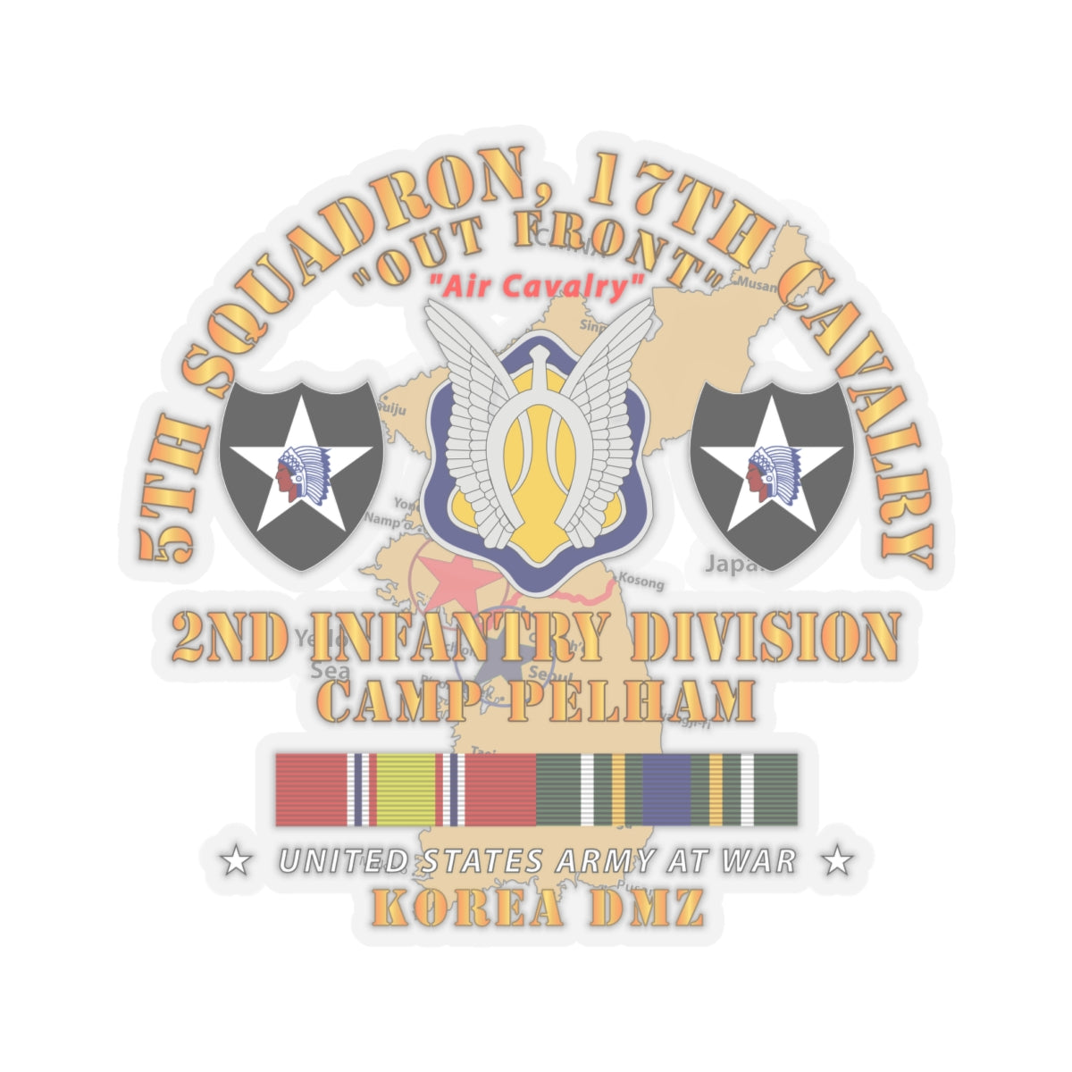 Kiss-Cut Stickers - 5th Squadron, 17th Cavalry - Camp Pelham - 2nd ID w Map w KOREA SVC