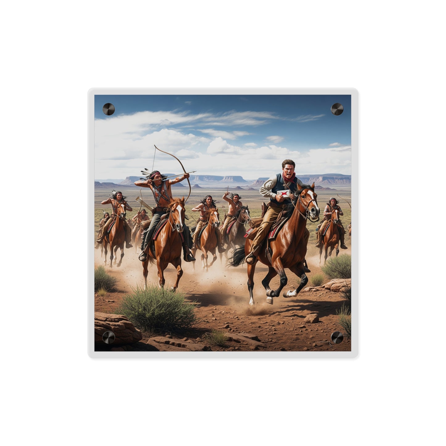 Acrylic Wall Art Panel - Apache Indians attacking a Pony Express Rider