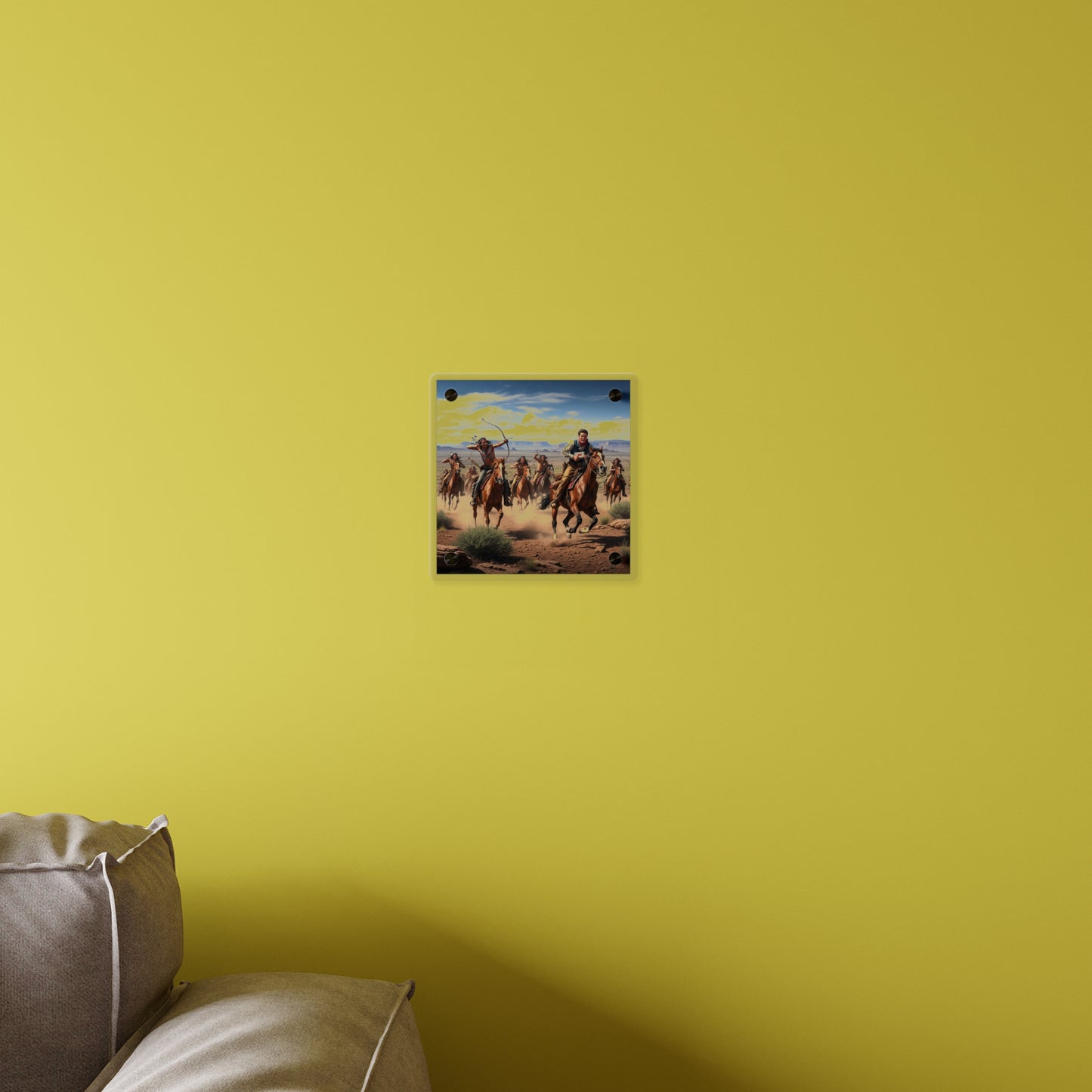 Acrylic Wall Art Panel - Apache Indians attacking a Pony Express Rider