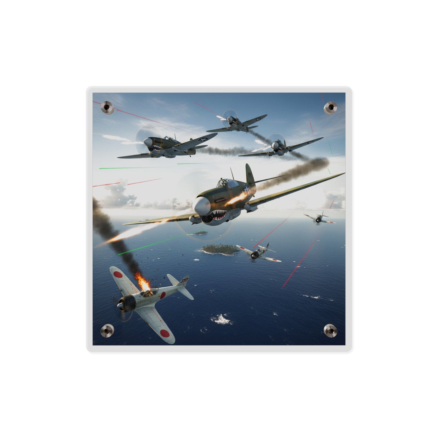 Acrylic Wall Art Panel - Curtis P-40 Kittyhawk w Machine Guns Blazing
