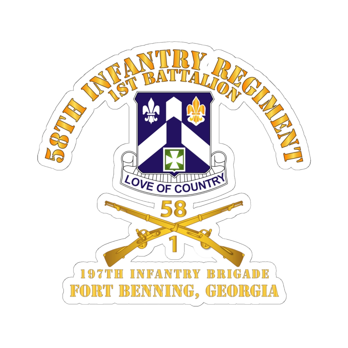 Kiss-Cut Stickers - 1st Bn 58th Infantry - 197th Inf Bde Ft Benning Ga