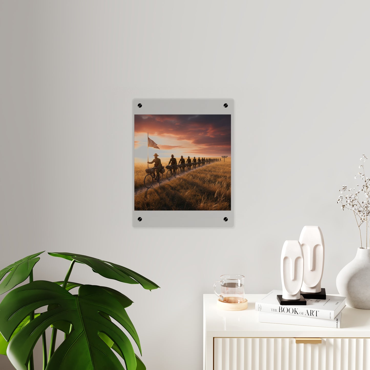 Acrylic Wall Art Panel - E Company 25th Infantry Buffalo Soldiers Bicycle Corps with Guidon on the Prairie at Sunset