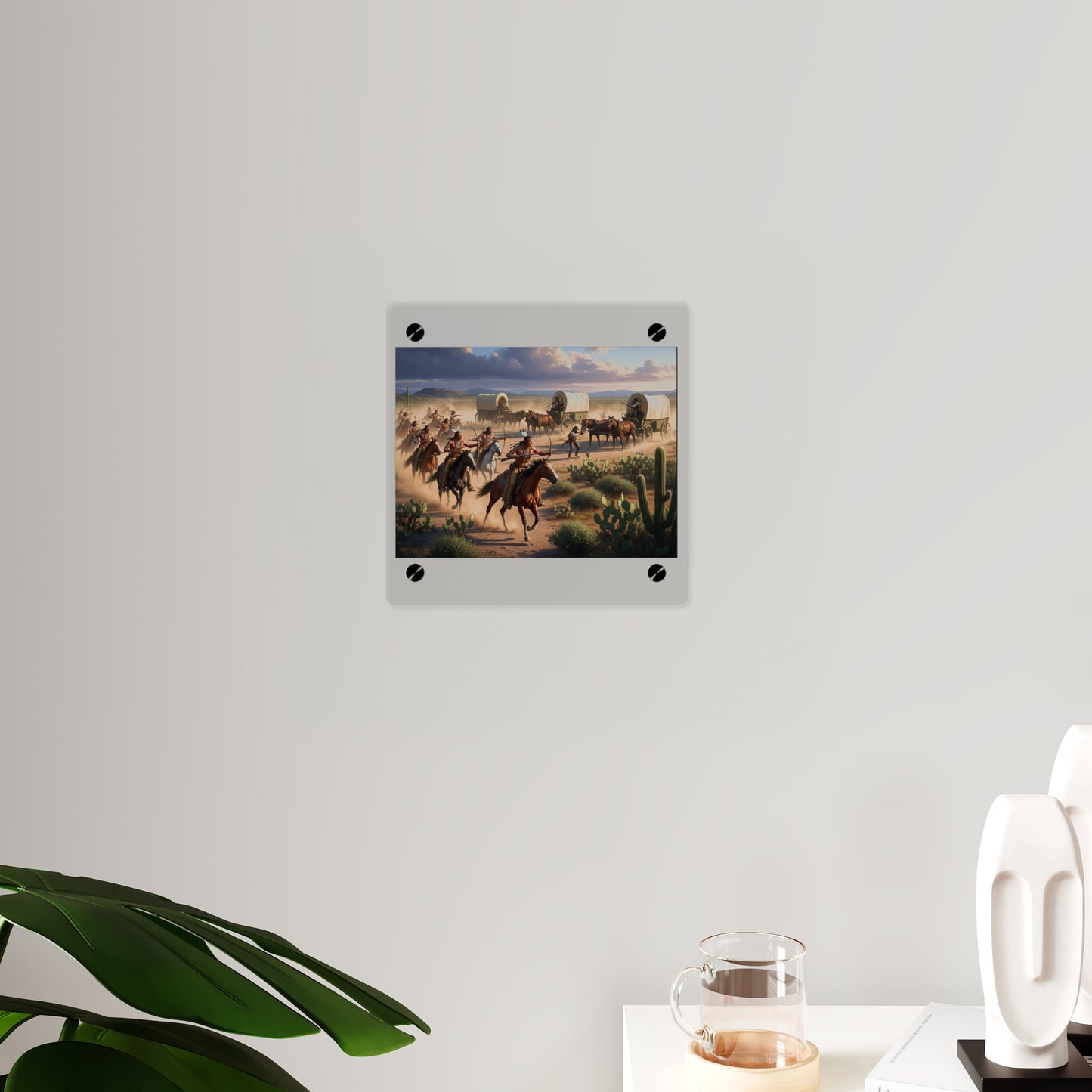 Acrylic Wall Art Panel - Apache Indians attacking a wagon train